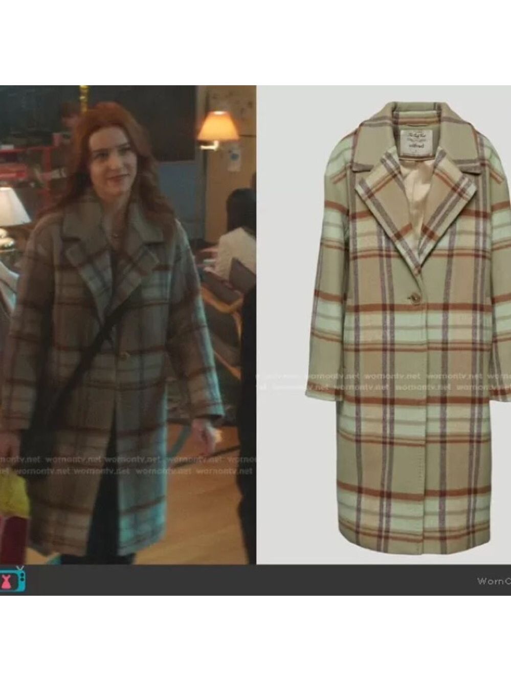 Aritzia Wilfred The Only Coat in sage green brown plaid cashmere wool Sz 8 - Picture 3 of 16